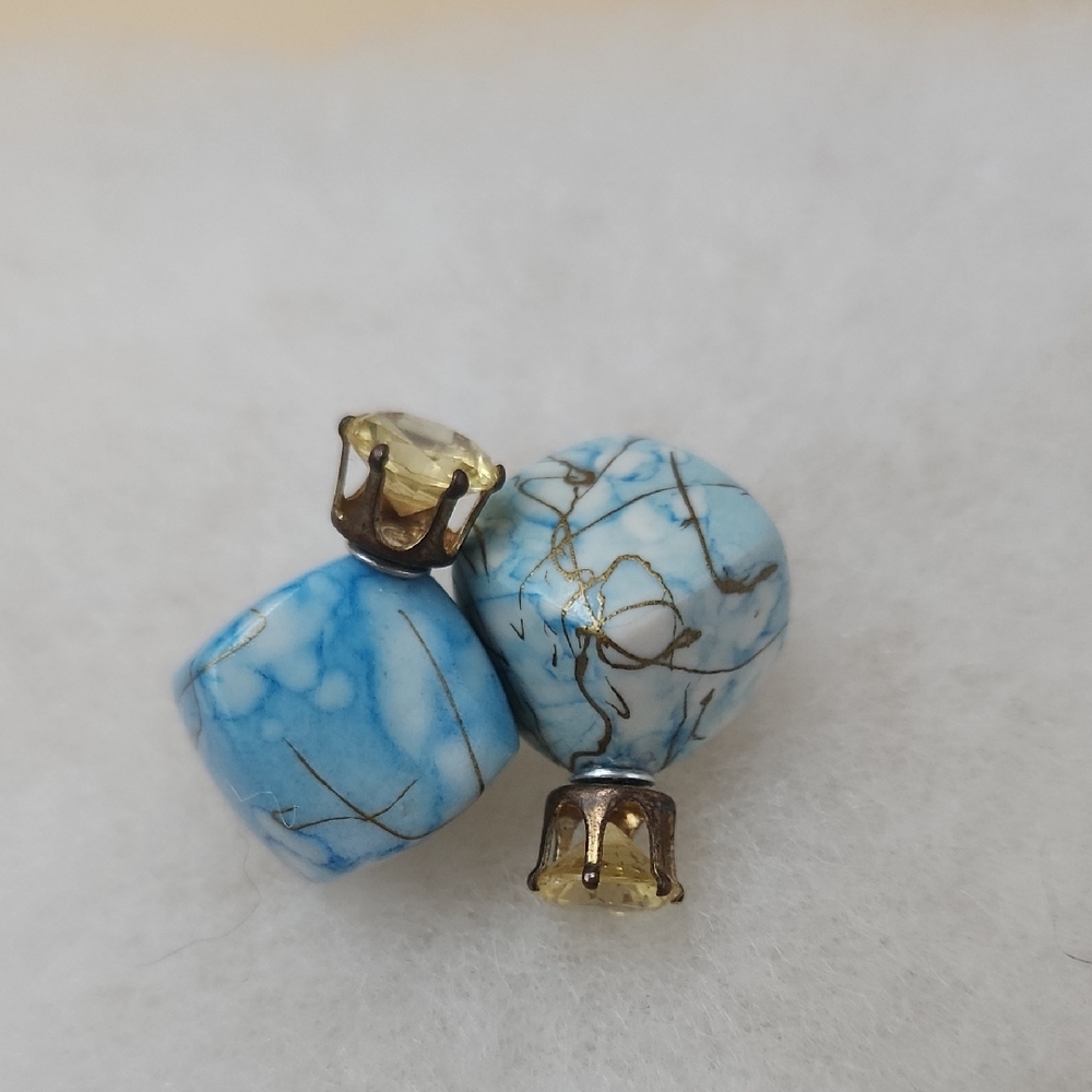 Blue and Gold Stone Earrings